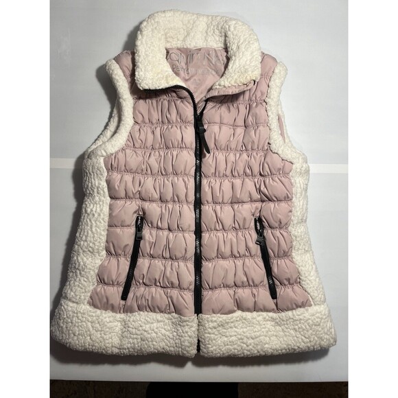 Calvin Klein Jackets & Blazers - Calvin Klein Performance Womens XL Pink Mauve Puffer Vest Faux Fur Trim